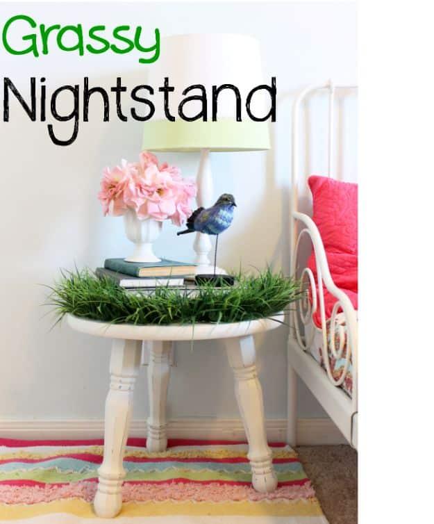 Grassy Nightstand Makeover, simple to scale up or down as the layout allows and a result sturdy enough for daily use