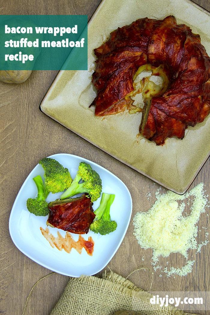 Bacon Wrapped Stuffed Meatloaf Recipe - Country Cooking Ideas - Recipes With Ground Beef or Meat - Cheap Dinner Recipe Ideas to Make at Home