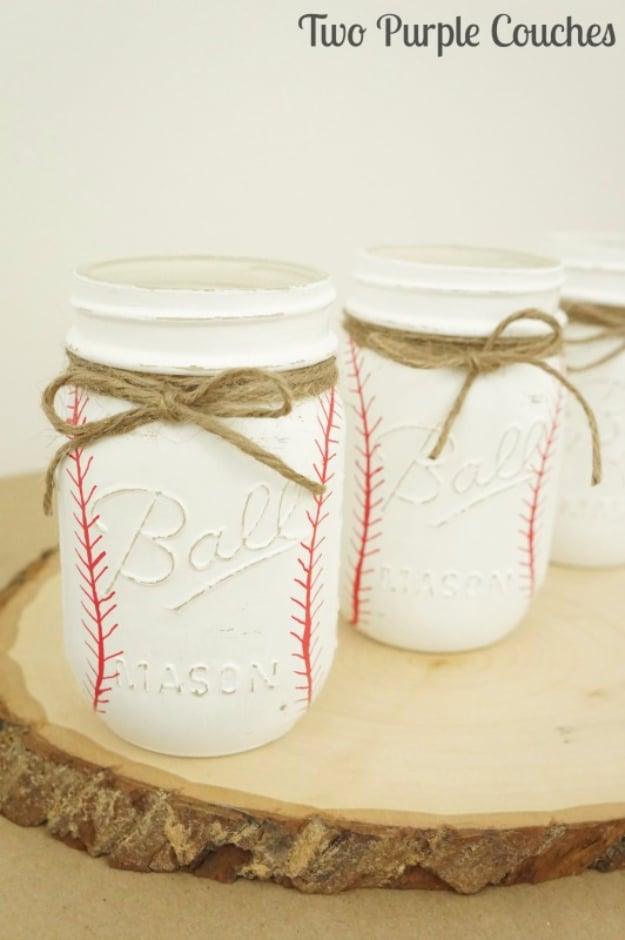 DIY Painted Baseball Mason Jars, a quick mason jar craft anyone can make and a simple craft using basic supplies on hand