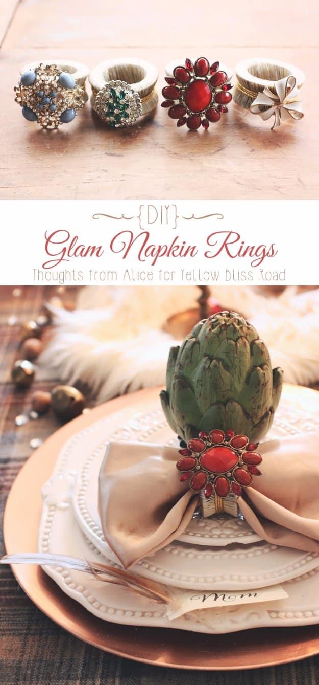 Upcycled glam napkin ring built from simple supplies for an elegant table setting craft to sell at markets