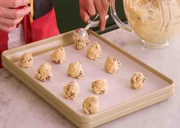 Baking the white chocolate chip cranberry cookies