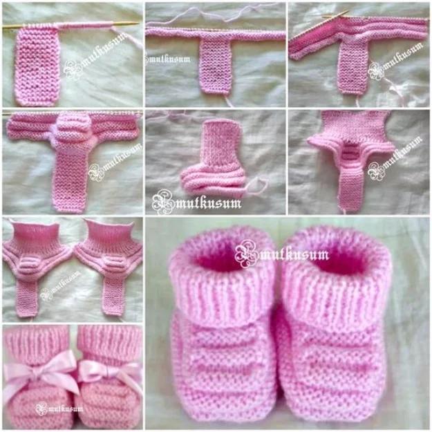 Adorable baby booties knit soft and small for a sweet handmade baby shower gift for the whole family