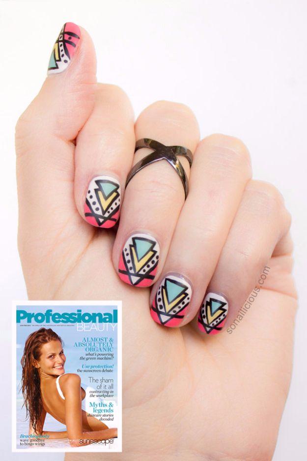 Aztec Nail Art, an easy pattern beginners can copy at home and a pretty look that only needs polish you already own