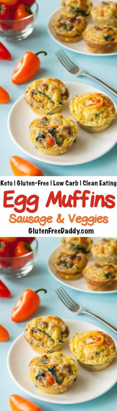 Keto Breakfast Recipes - Keto Egg Muffins with Sausage and Veggies - Low Carb Breakfasts and Morning Meals for the Ketogenic Diet - Low Carbohydrate Foods on the Go - Easy Crockpot