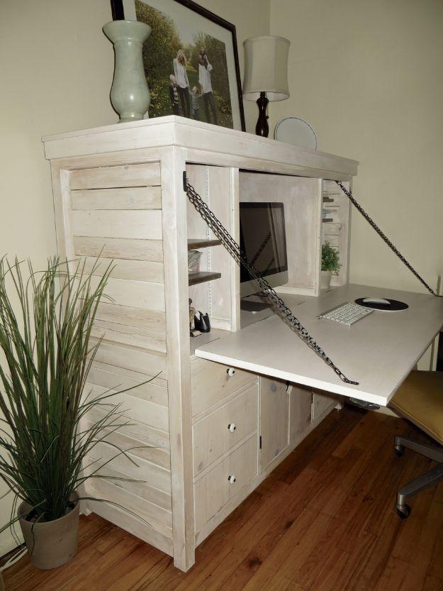 DIY Office Furniture - Drop Down Hutch Desk - Do It Yourself Home Office Furniture Ideas - Desk Projects, Thrift Store Makeovers, Chairs, Office File Cabinets and Organization - Sh