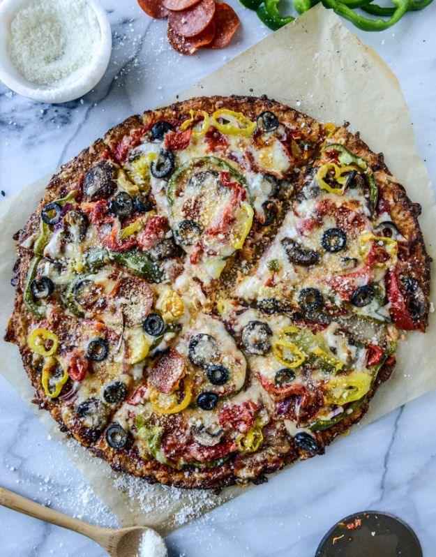 Pizza Supreme On Cauliflower Crust, simple to make ahead and reheat the next day and satisfaction without the heavy aftermath