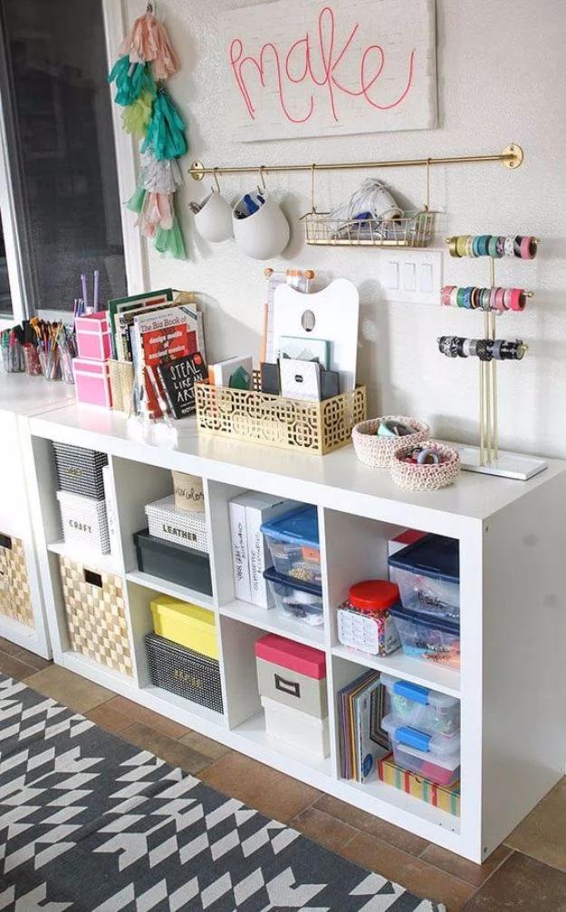Colorful And Functional Craft Room, a craft room idea, and a great fix using stuff you already have on a shelf