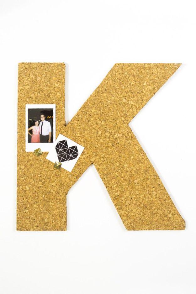 DIY Office Furniture - Monogram Cork Board Wall Tiles - Do It Yourself Home Office Furniture Ideas - Desk Projects, Thrift Store Makeovers, Chairs, Office File Cabinets and Organiz