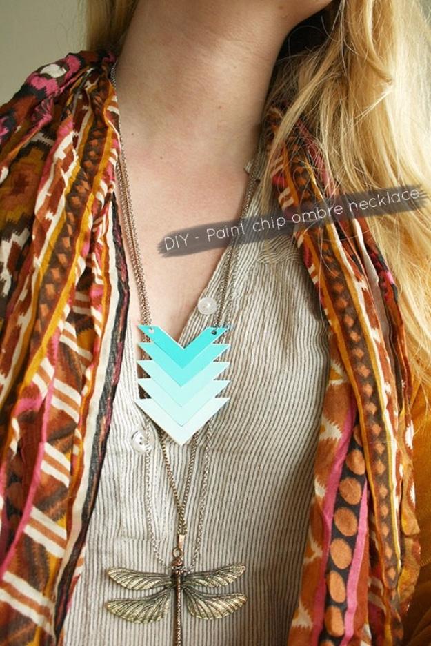 DIY Paint Chip Chevron Ombre Necklace, no power tools required for the basic build and warmth that a bare corner was missing