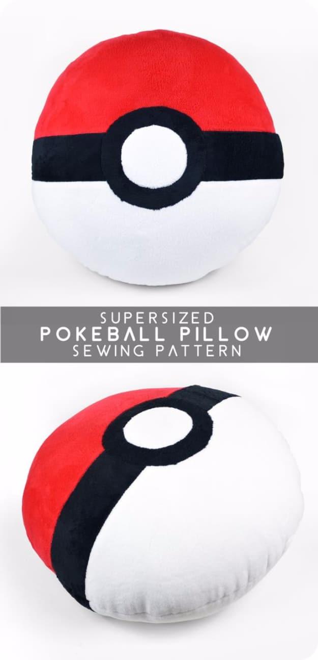 Supersized Pokeball Pillow, simple to scale to fit almost any space and an idea worth saving for later