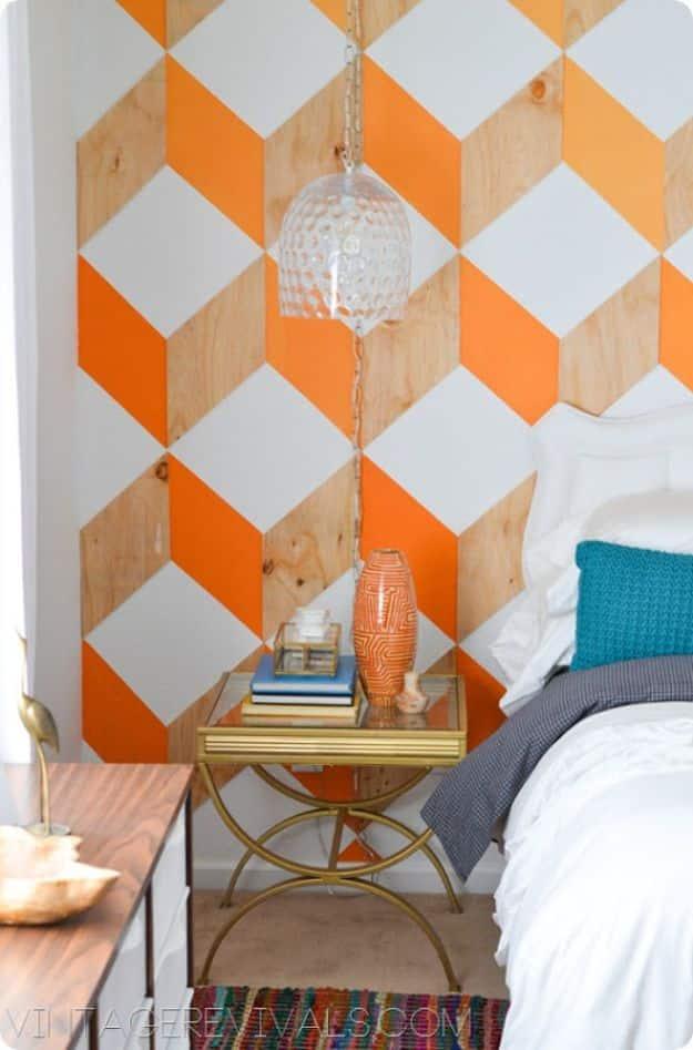 DIY Faux Finishes for Walls - Orange and Wood Ombre 3D Cube Wall - Step by Step Tutorials for Do It Yourself Faux Finish Wall Textures - Rustic, Colour, Tuscan Style, Simple Metall