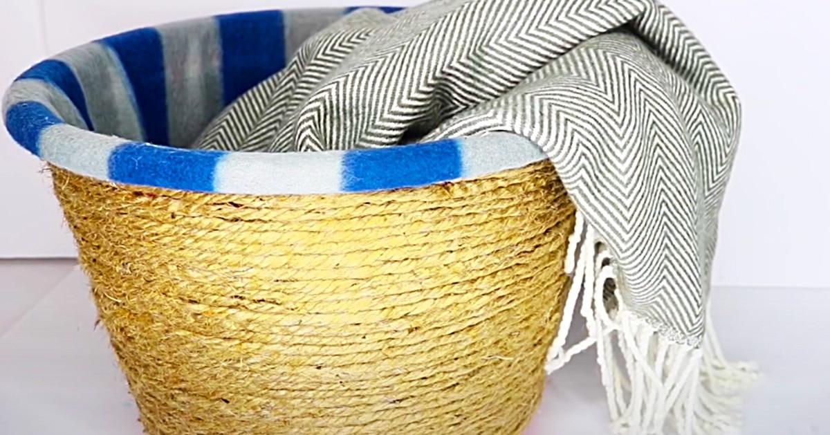 Dollar Tree DIY Rope Laundry Basket