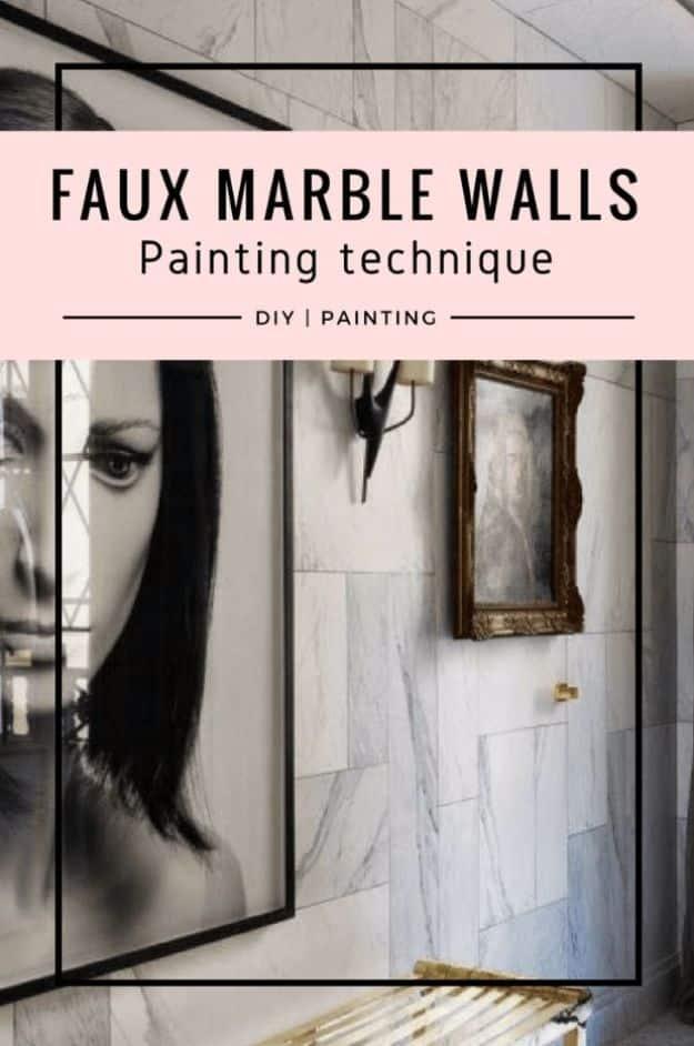 DIY Faux Finishes for Walls - DIY - Faux Marble Walls - Step by Step Tutorials for Do It Yourself Faux Finish Wall Textures - Rustic, Colour, Tuscan Style, Simple Metallic, Sponge