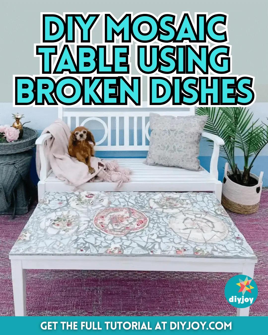 Easy DIY Mosaic Table Using Broken Dishes