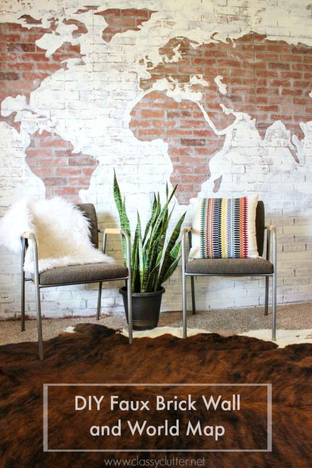 DIY Faux Finishes for Walls - Faux Brick World Map - Step by Step Tutorials for Do It Yourself Faux Finish Wall Textures - Rustic, Colour, Tuscan Style, Simple Metallic, Sponge Pai