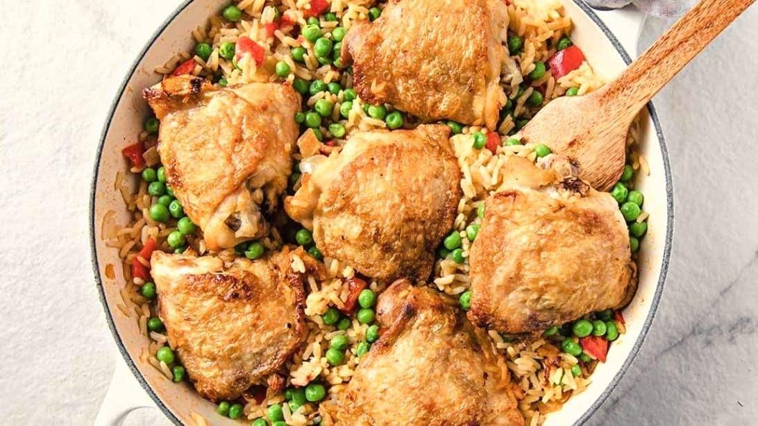 Easy Skillet Chicken Thighs & Rice Recipe