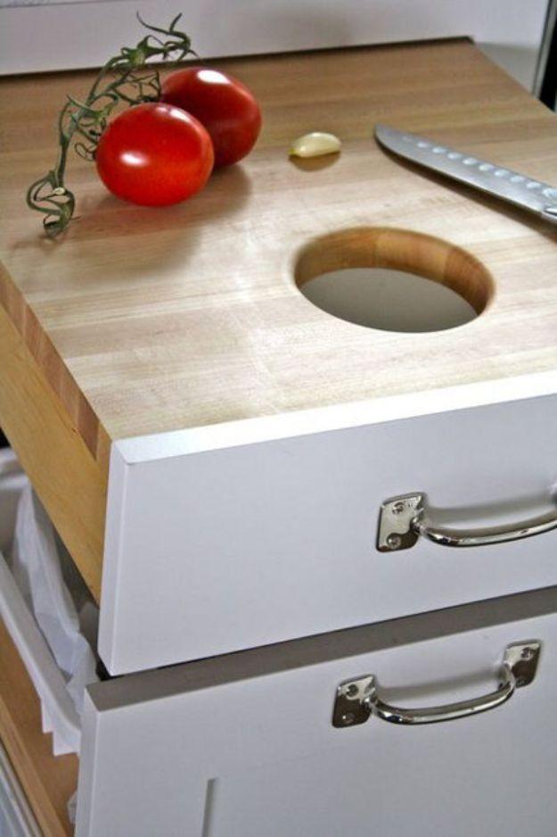 Tandem Cutting Board-Garbage Pull Out, a budget friendly DIY kitchen cabinet idea and the results are worth it