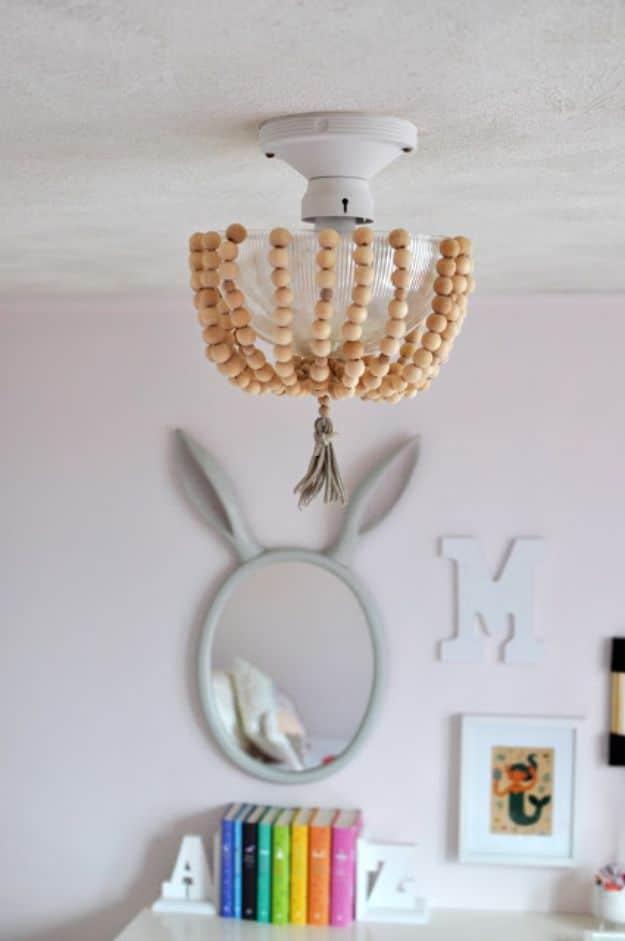 DIY Beaded Light Fixture, quick enough to finish before nap time and warmth that a plain corner was missing