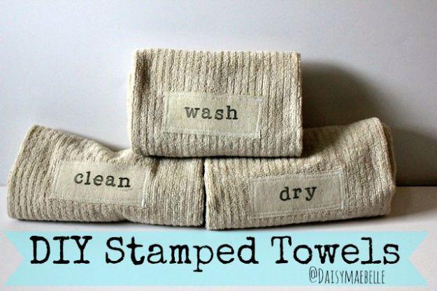 DIY Stamped Hand Towels, a clever storage solution, a fast weekend build even for a novice and a keepsake worth handing down