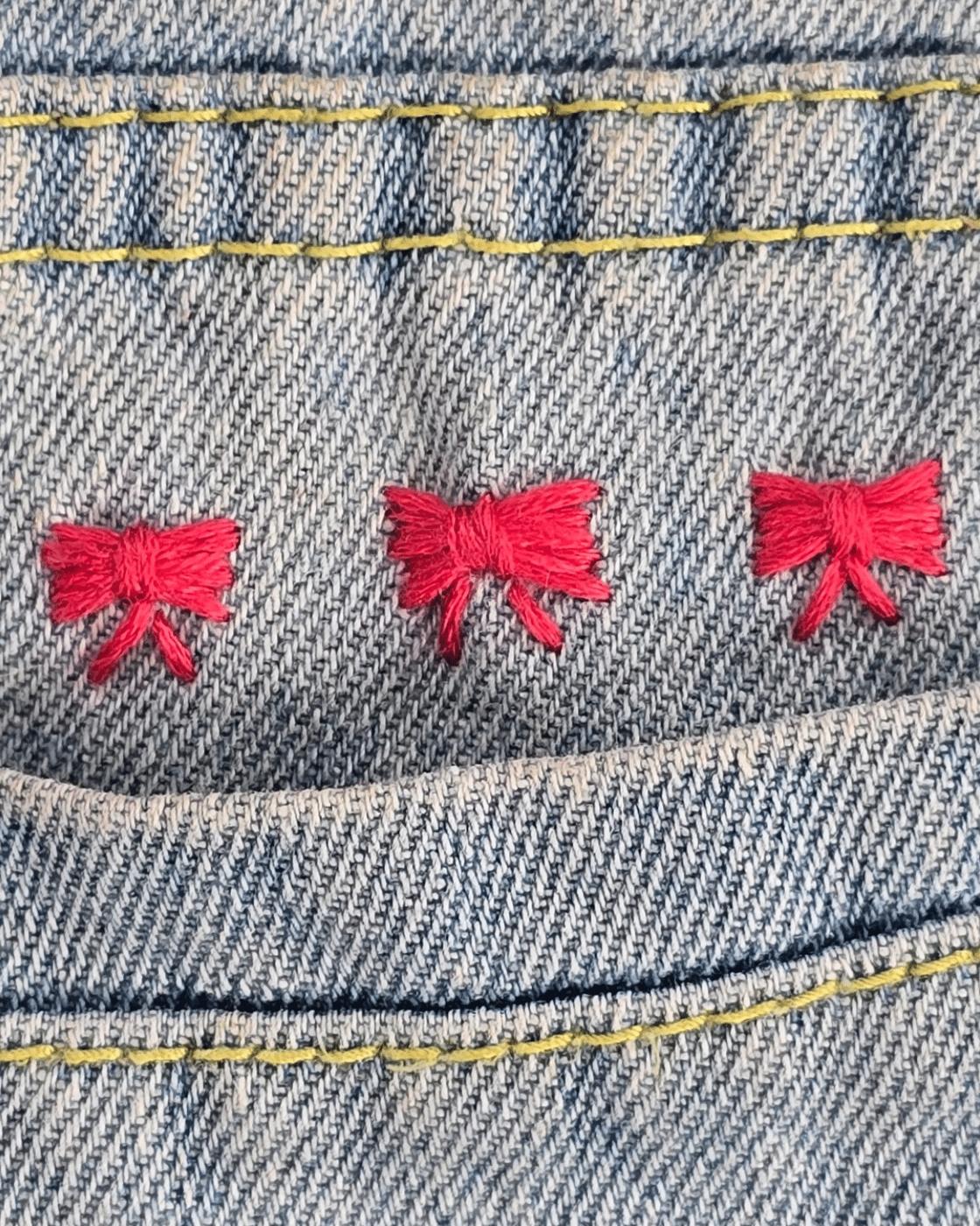 Cute Bow Embroidery On Jeans — bow embroidery design ideas