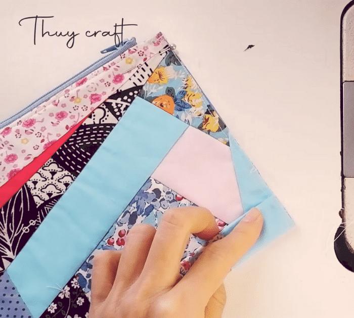 Quilted Fabric Scrap Zipper pouch Tutorial Steps