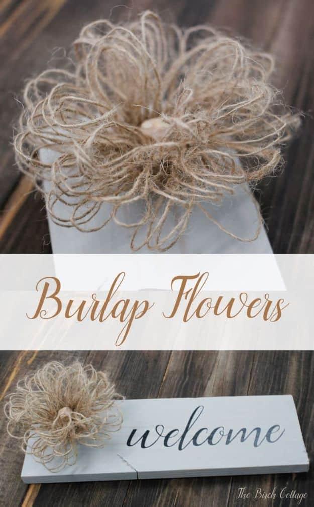 Loopy Burlap Flowers from Burlap Ribbon, a popular choice on this list and a favorite burlap decor idea worth copying