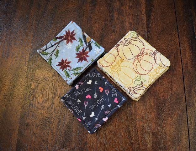 DIY Sewing Projects for the Home - DIY Easy Reversible Fabric Coasters - Easy DIY Christmas Gifts and Ideas for Making Kitchen, Bedroom and Bathroom Decor - Free Step by Step Tutor
