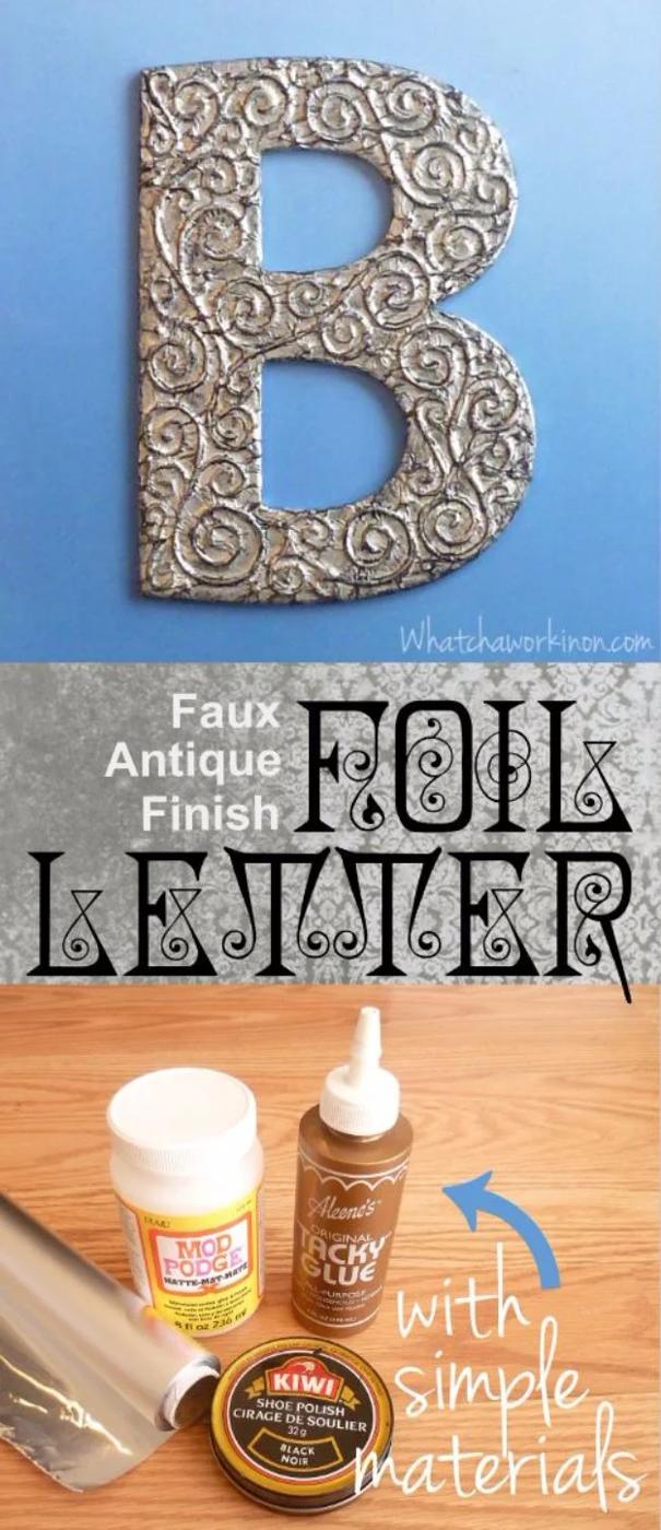 3D Antiqued Foil Letter, a farmhouse decor accent, forgiving enough for shaky first cuts and a showpiece guests linger over