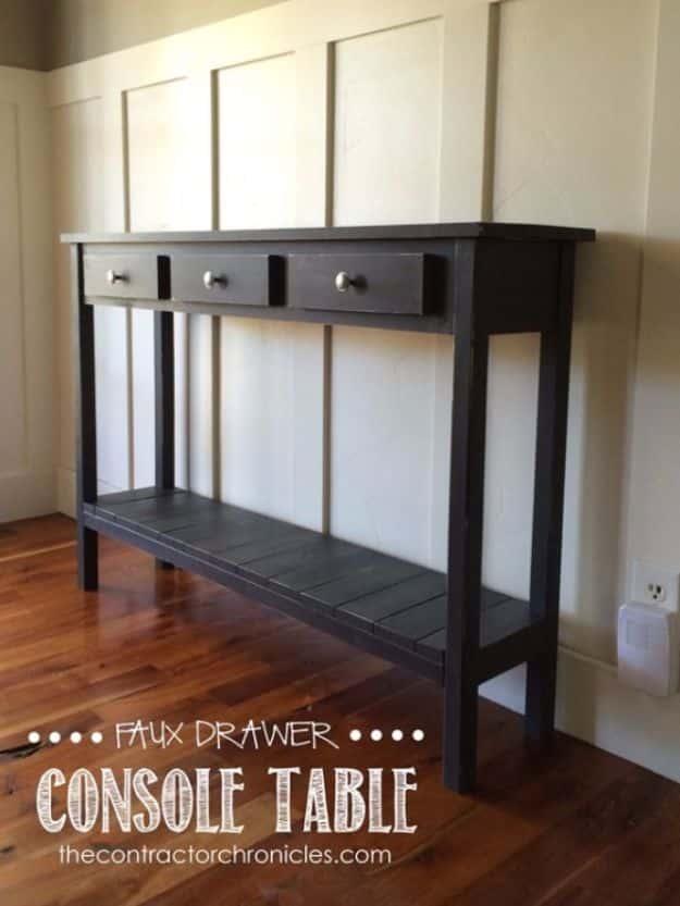 Faux Drawer Farmhouse Console Table, easy to fit into a free afternoon and a satisfying finish for not much work