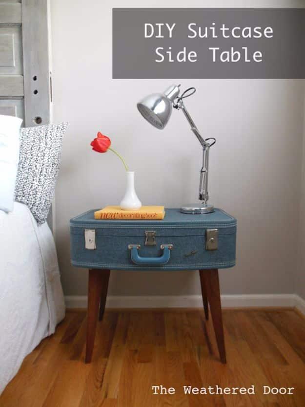 DIY Suitcase Side Table, a charming DIY nightstand idea for the bedroom and an easy weekend build using basic tools
