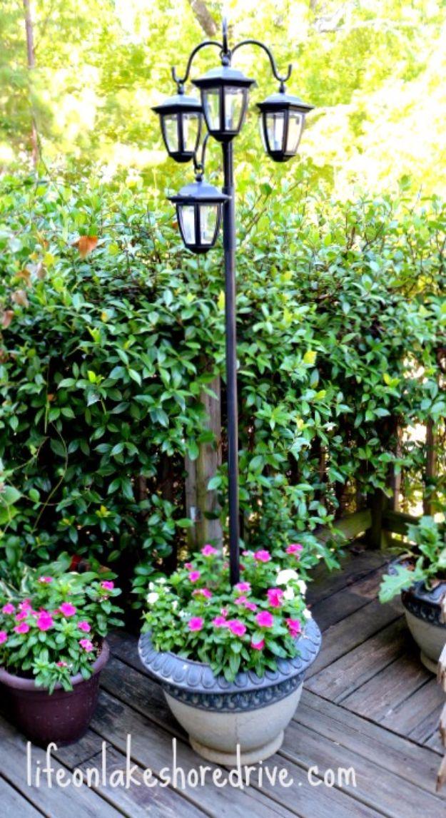 DIY Solar Lights Lamp Post Planter, friendly for a beginner working with basic tools and a result sturdy enough for daily use