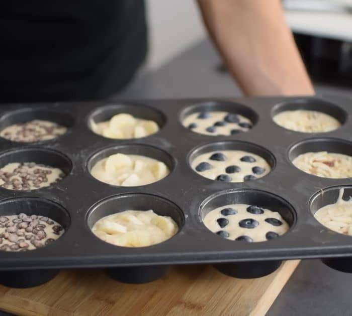 Muffin tin filled with batter