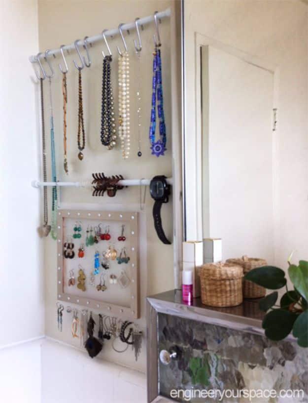 Small Bathroom Jewelry Storage With Tension Rods, simple enough for a first try and an idea worth saving for later