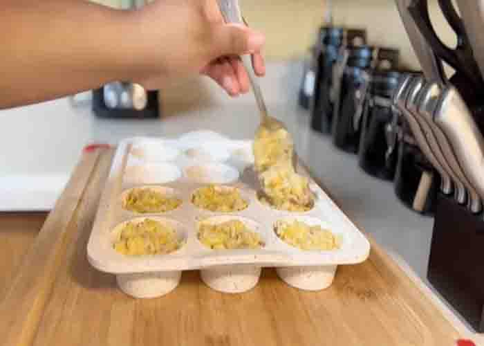 Baking the mashed potato puffs