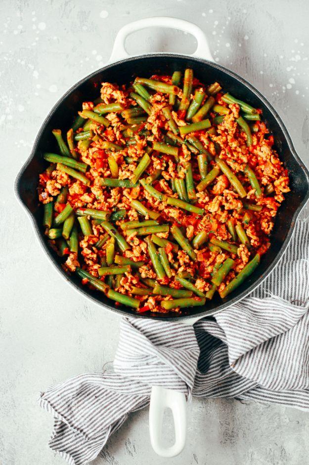 Ground Turkey Recipes - Ground Turkey Skillet with Green Beans - Healthy and Easy Turkey Recipe Ideas for Dinner, Lunch, Snack - Quick Crockpot and Instant Pot, Casserole, Meatball