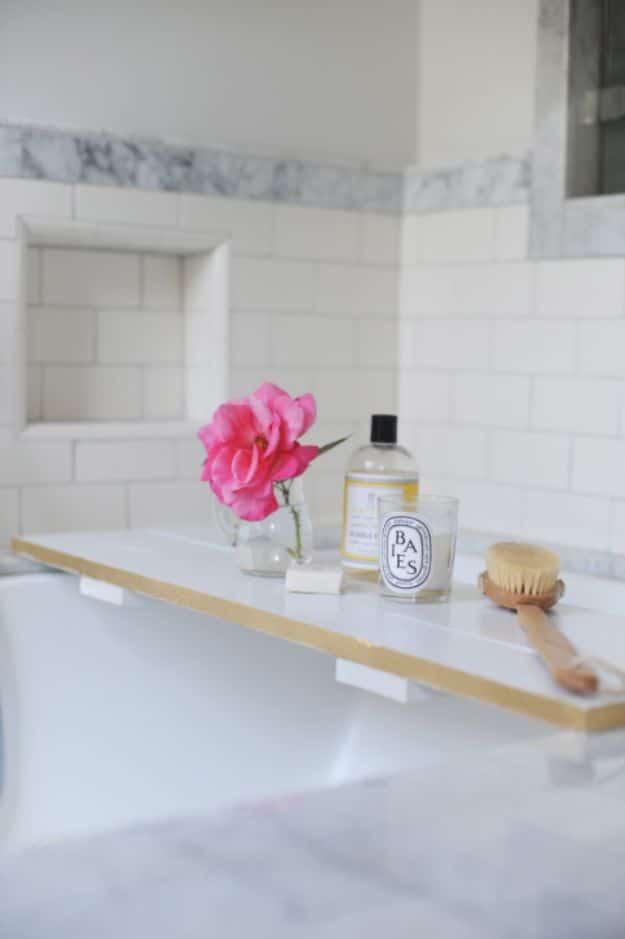 DIY Bathtub Tray, flexible enough to fit whatever materials are on hand and a piece worth keeping out on display