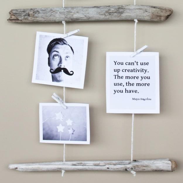 DIY Driftwood Photo Display, quick to set up on a rainy afternoon and a finishing touch that ties the room together