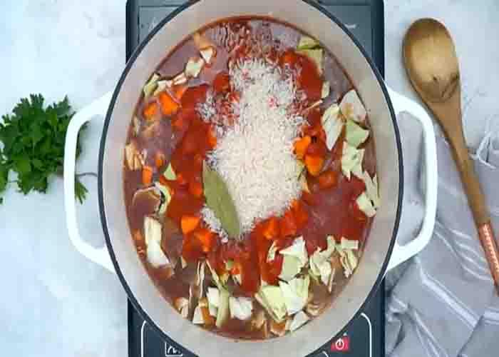 Cooking the cabbage roll soup