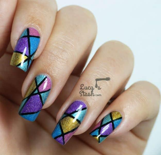 Abstract Holo Nail Art, a pretty design perfect for a night out and an easy technique using items already in your kit