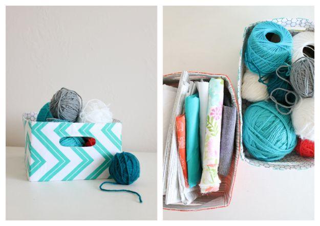 DIY Storage Baskets - Fabric Basket With Cut-Out Handle - Cheap and Easy Ideas for Getting Organized - Creative Home Decor on A Budget - Farmhouse, Modern and Rustic Basket Project