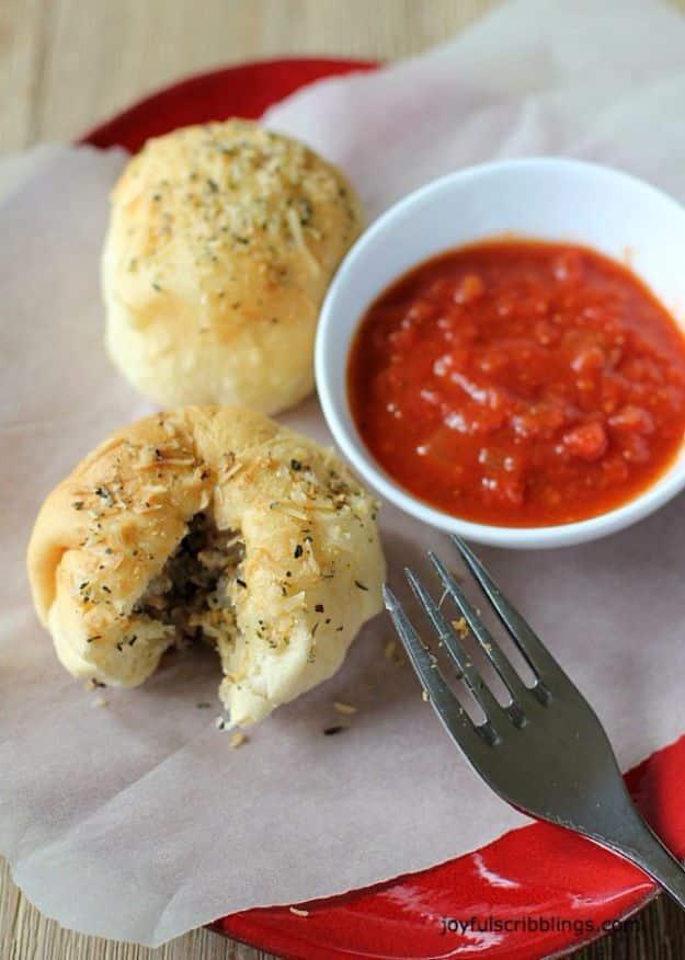 Pull apart meatball bubble biscuits baked with mozzarella and served with marinara for dunking, an easy canned biscuit recipe