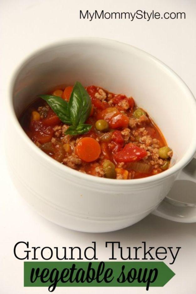 Ground Turkey Recipes - Ground Turkey Vegetable Soup - Healthy and Easy Turkey Recipe Ideas for Dinner, Lunch, Snack - Quick Crockpot and Instant Pot, Casserole, Meatballs, Pasta a