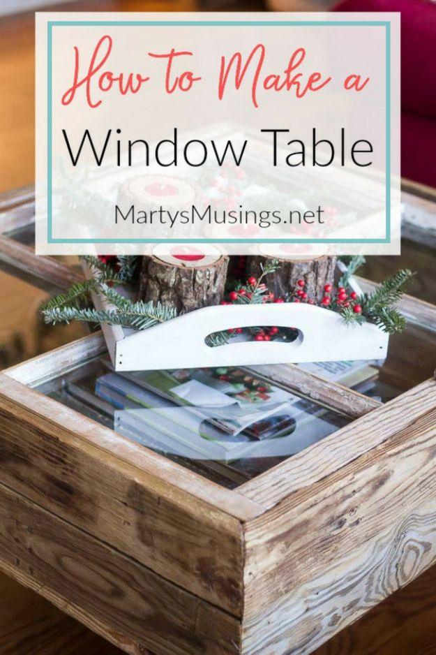 Old Window Table, budget friendly using stuff already sitting in a bin and a detail that makes a plain shelf feel finished