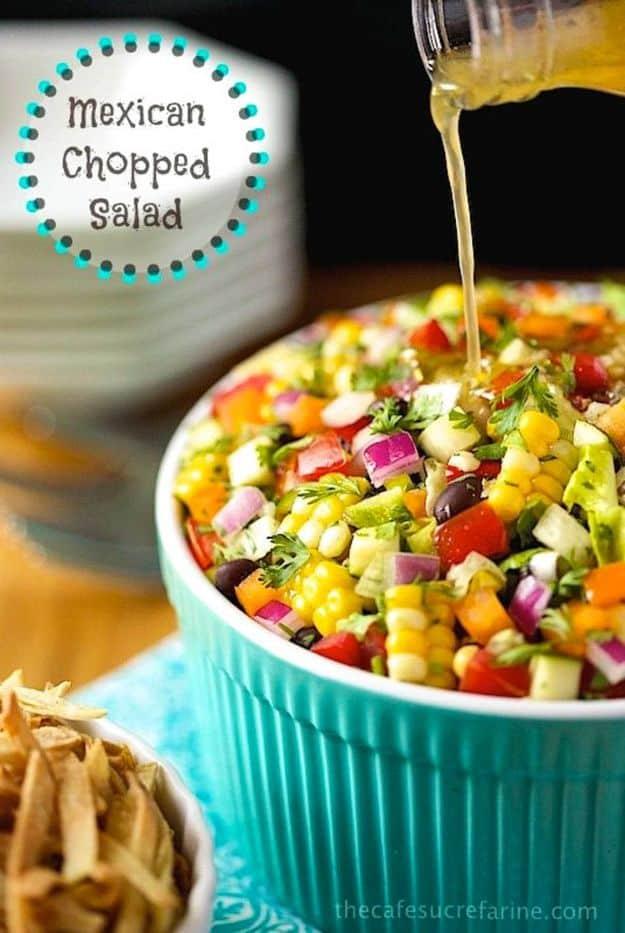 Best Mexican Food Recipes - Mexican Chopped Salad - Authentic Mexican Foods and Recipe Ideas for Casseroles, Quesadillas, Tacos, Appetizers, Tamales, Enchiladas, Crockpot, Chicken,