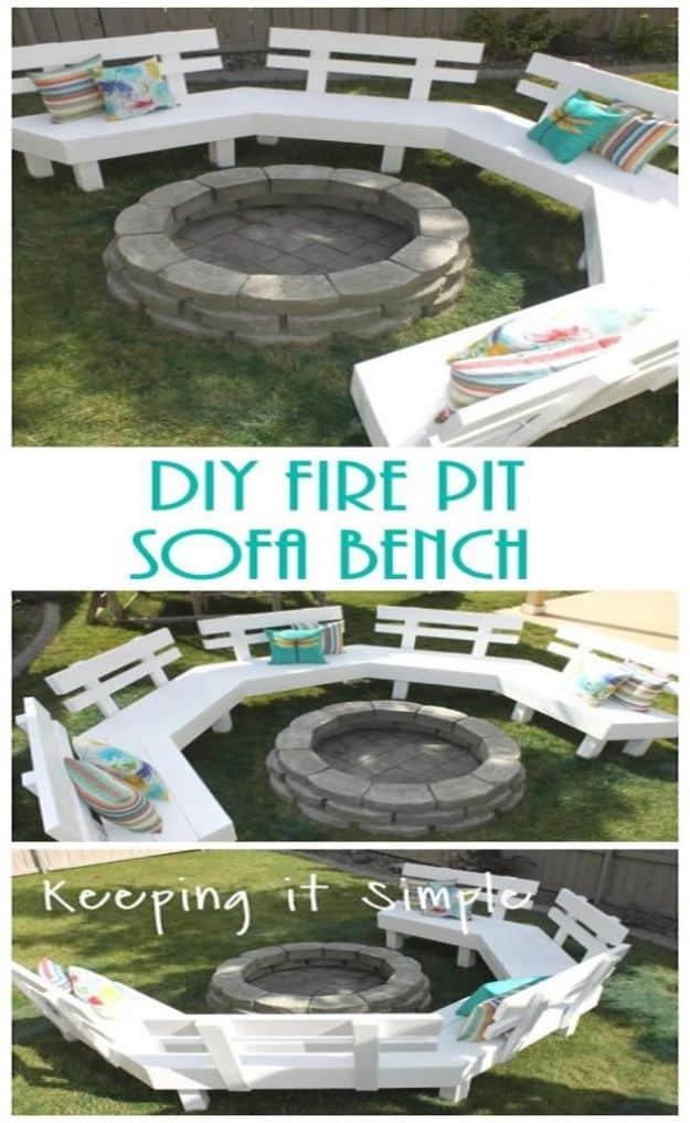 DIY Patio Furniture Ideas - DIY Fire Pit Sofa Bench - Cheap Do It Yourself Porch and Easy Backyard Furniture, Rocking Chairs, Swings, Benches, Stools and Seating Tutorials - Dining