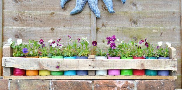 Colorful Tin Can Planters and Pallet Holder, quick enough to finish before nap time and a keepsake worth handing down