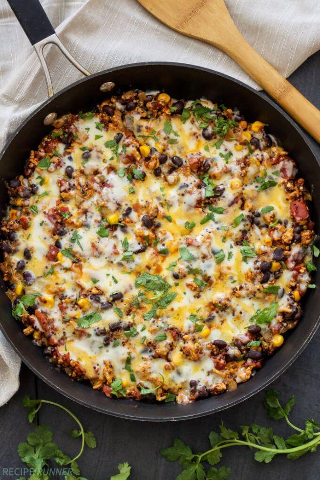 Ground Turkey Recipes - Turkey Taco Quinoa Skillet - Healthy and Easy Turkey Recipe Ideas for Dinner, Lunch, Snack - Quick Crockpot and Instant Pot, Casserole, Meatballs, Pasta and
