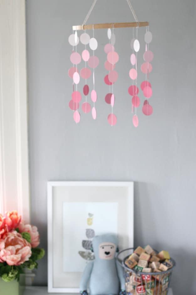 Paint Chip Mobile, a colorful upcycled craft, and a look that gets noticed the moment guests walk in