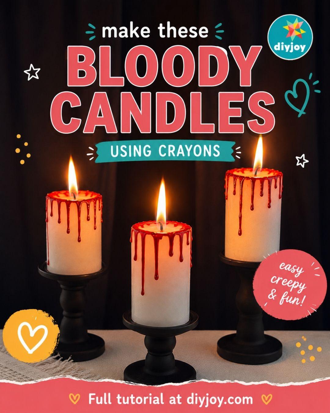 Bloody candles DIY Halloween craft, save this crayon blood candle tutorial on Pinterest to make later.