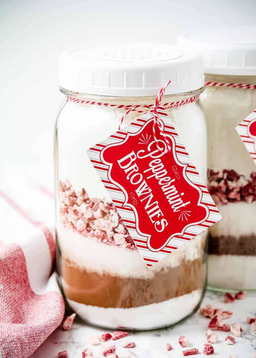 Peppermint Brownie Mix In A Jar, a thoughtful homemade present, easy to scale from a single one to a dozen